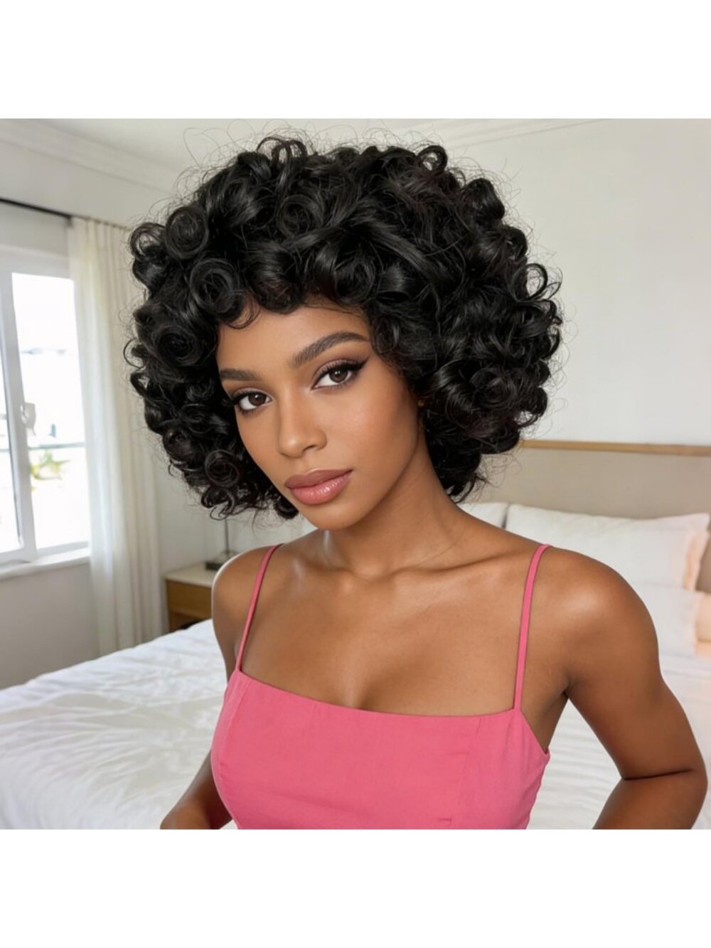 Bouncy Curly Human Hair Wig with Bangs | Short Curls for Natural Look